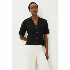 Phase Eight Mae Black Button Knit T-Shirt