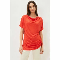 Phase Eight Red Lea Longline Ruched Linen Top