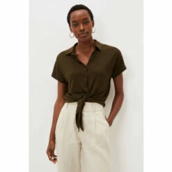 Phase Eight Green Tracey Tie Hem Linen Jersey Shirt