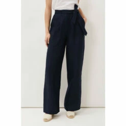 Phase Eight Blue Aaliyah Linen Belted Wide Leg Trousers