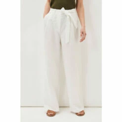 Phase Eight White Aaliyah Linen Belted Wide Leg Trousers