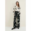 Phase Eight Rae Floral Wide Leg Black Trousers