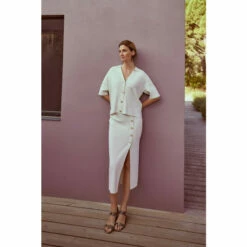 Phase Eight Cream Mae Button Up Skirt