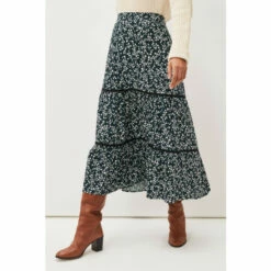 Phase Eight Green Lennox Ditsy Print Tiered Maxi Skirt