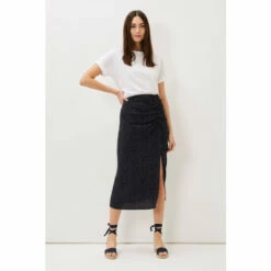 Phase Eight Black Spot Print Midi Ruched Skirt