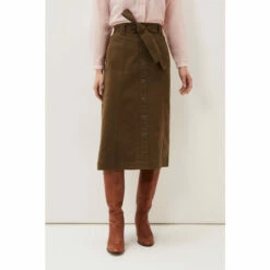 Phase Eight Dina Green Denim Belted Midi Skirt