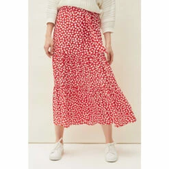 Phase Eight Red Tana Leaf Print Maxi Skirt