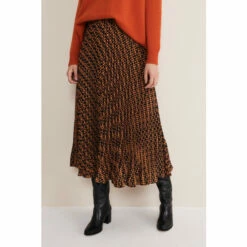 Phase Eight Orange Elmina Pleated Geo Print Midi Skirt
