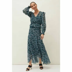 Phase Eight Blue Floral Drop Hem Skirt