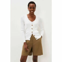 Phase Eight White Caryl Ribbed Cardigan