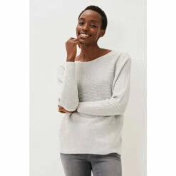 Phase Eight Grey Isabella Ripple Wool Cashmere Jumper