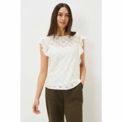 Phase Eight Cream Guilana Frill Sleeve Lace Top