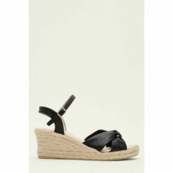 Phase Eight Black Leather Knot Espadrilles