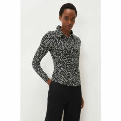 Phase Eight Teigan Black Popper Front Jersey Shirt