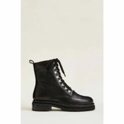 Phase Eight Meladie Black Leather Lace Up Ankle Boots