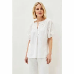 Phase Eight Floella White Embroidered Sleeve Jersey Top