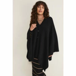 Phase Eight Ribbed Button Black Poncho