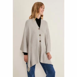 Phase Eight Blue Ribbed Button Poncho