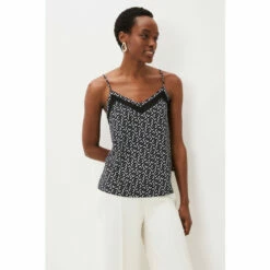 Phase Eight Teigan Black Chiffon Insert Jersey Camisole Vest